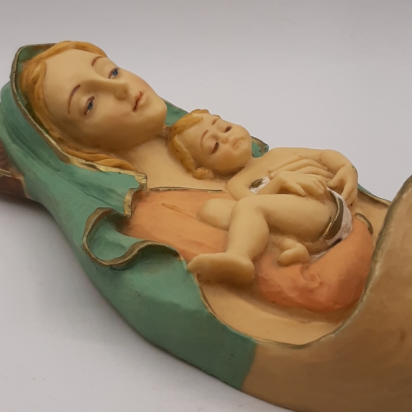 Vintage Virgin Mother Mary Madonna Baby Jesus Child Wall Art Holy Water Italy - Picture 4 of 6